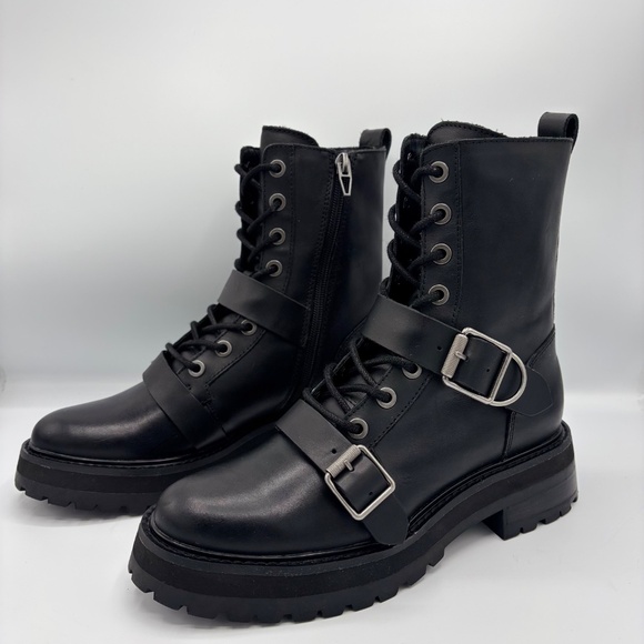 Dolce Vita Black Combat Boots Size 7 Lug Sole Buckle Leather Zip - Picture 15 of 15